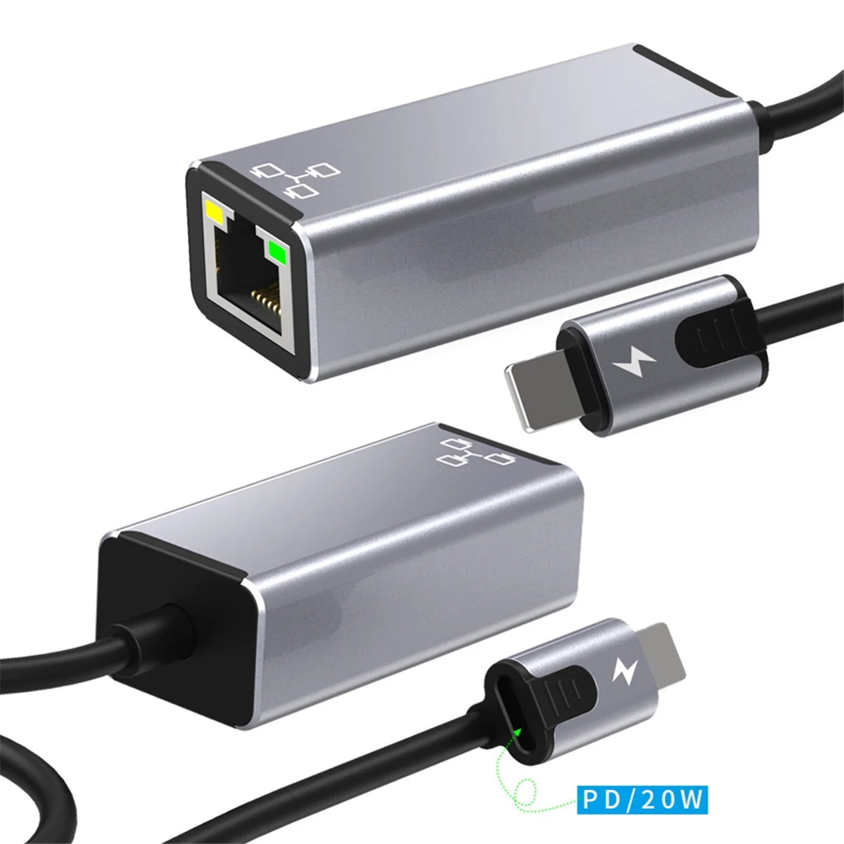 Y16A RJ45 LAN محول آيفون 14 13 12 11 8 7 6 5 /iPad/iPod إيثرنت LAN محول الشبكة مع منفذ محول الشحن 20 واط