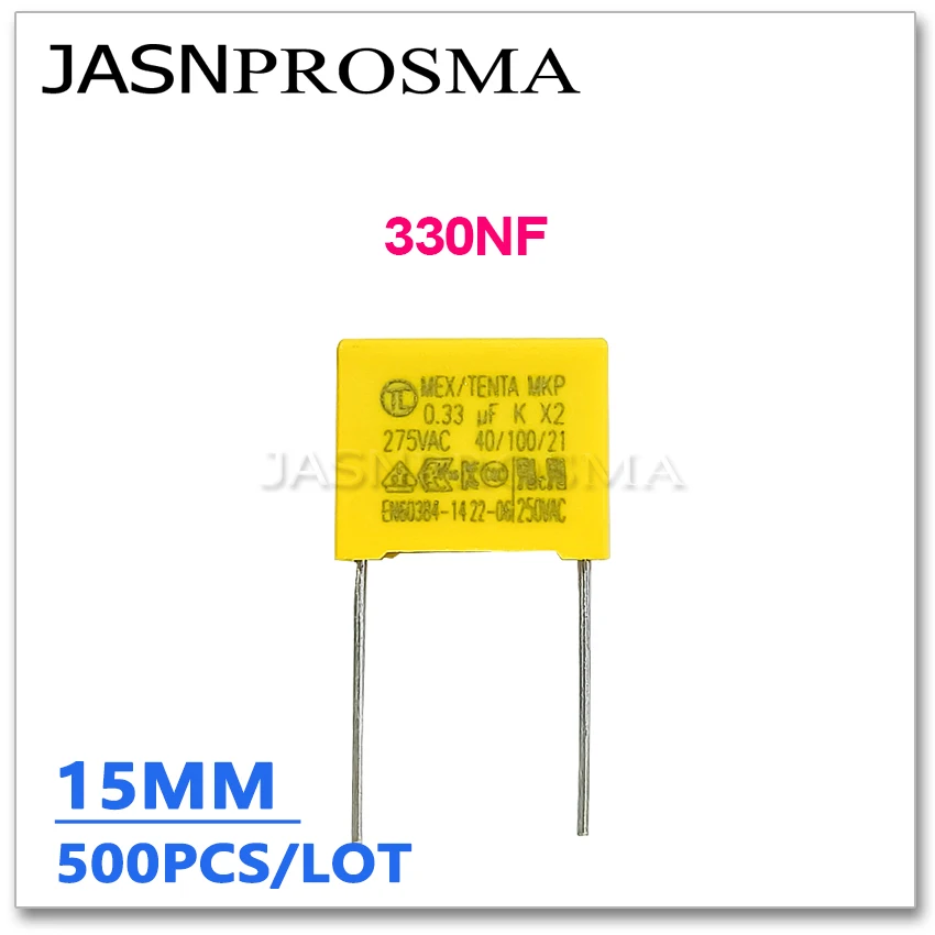 JASNPROSMA X2 275VAC 310VAC 330NF 피치 15mm 500PCS 0.33UF 334 10% K 안전 커패시터 MKP