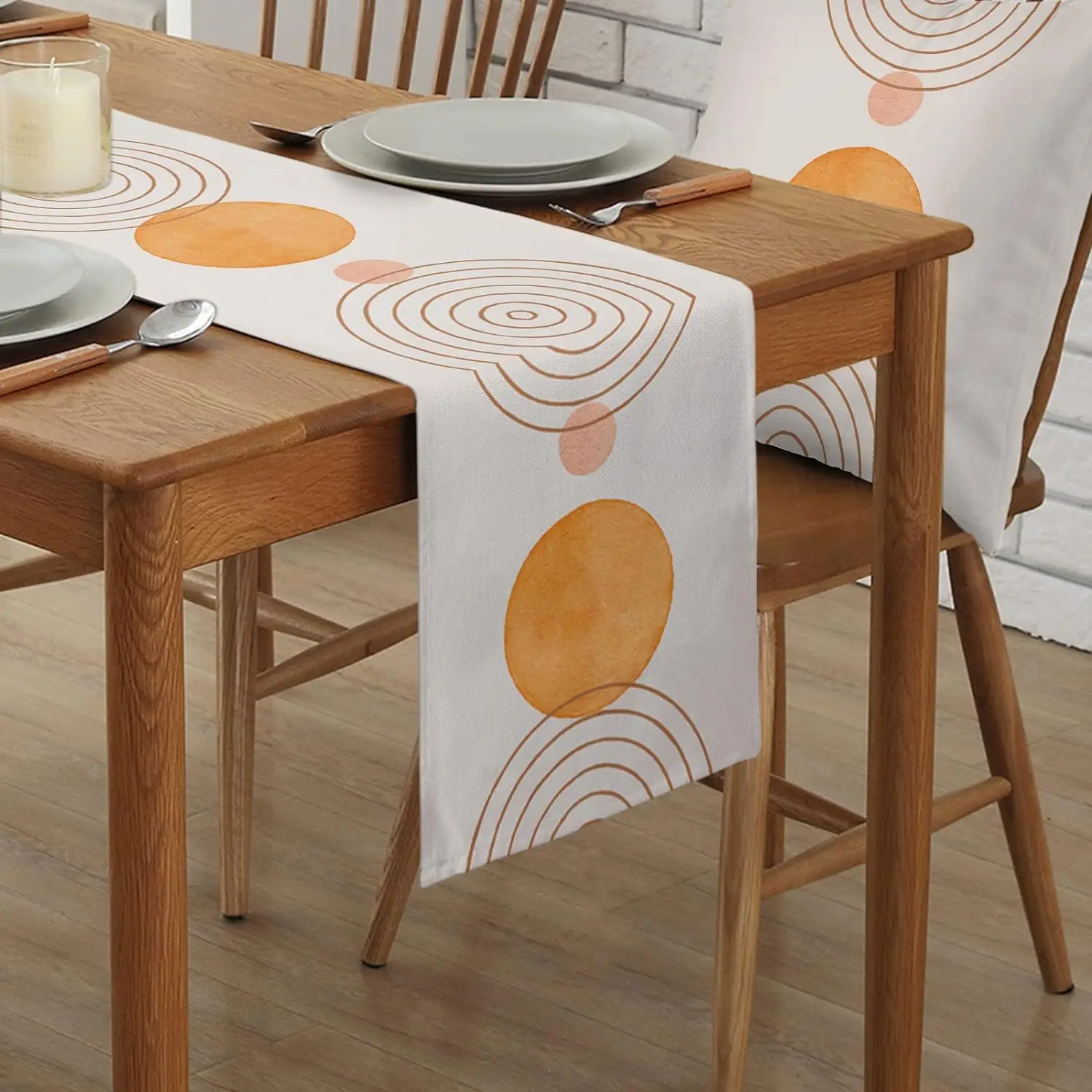 Abstract Minimalist Boho Linen Table Runner Resser Scarf Decor Reusable Kitchen Dining Table Runner Holiday Party Wedding Decor