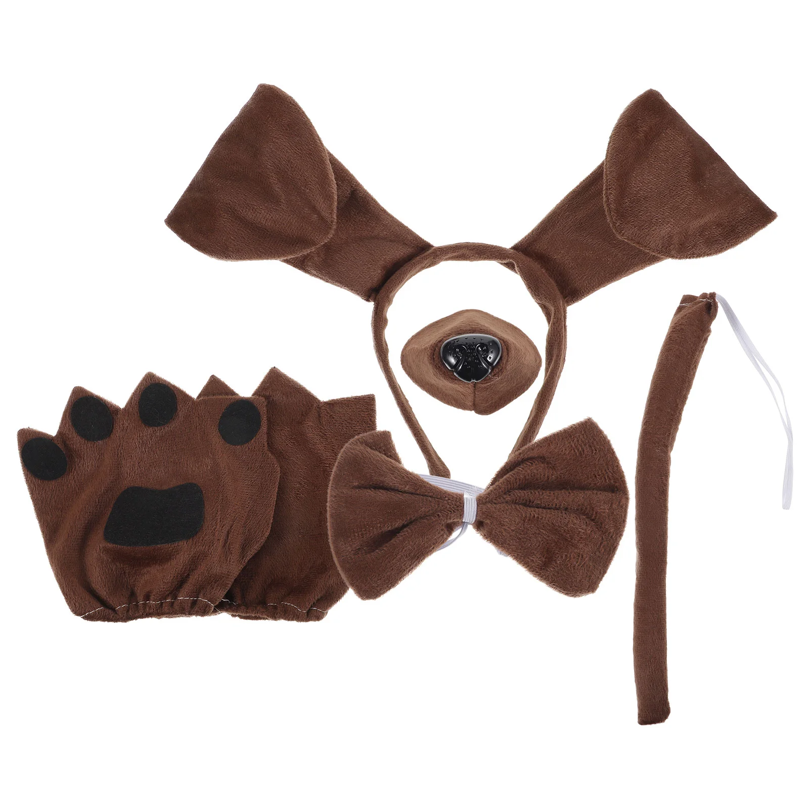 

4 Pieces Sausage Dog Headband Set Comfortable ABS Polyester Kids Costume Halloween Mittens Performing Dog Clothes
