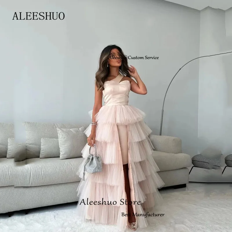 Cleeshuo-Robe de Soirée en Tulle Rose, Tenue de Bal Plissée à Plusieurs Niveaux, Formelle, Éducative