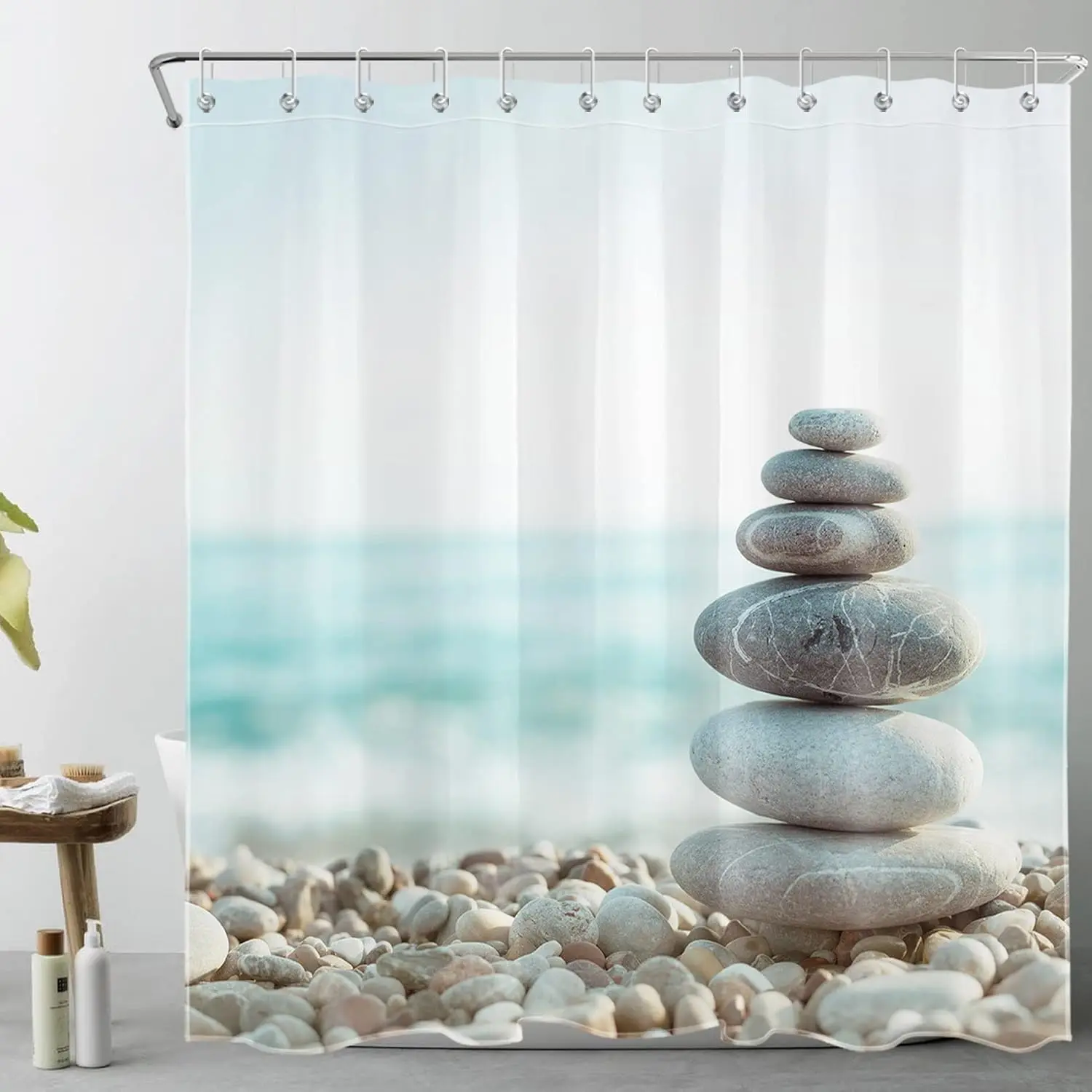 Zen Spa Massage Stones Shower Curtain Beach Pebbles Stack Bathroom Decor Relaxing Nature Bath Curtain for Home Decoration