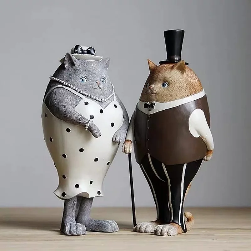 Resin Handicraft Artificial Animal Sculpture Cartoon Aristocratic Couple Vintage Decorative Figurines Home Decoration