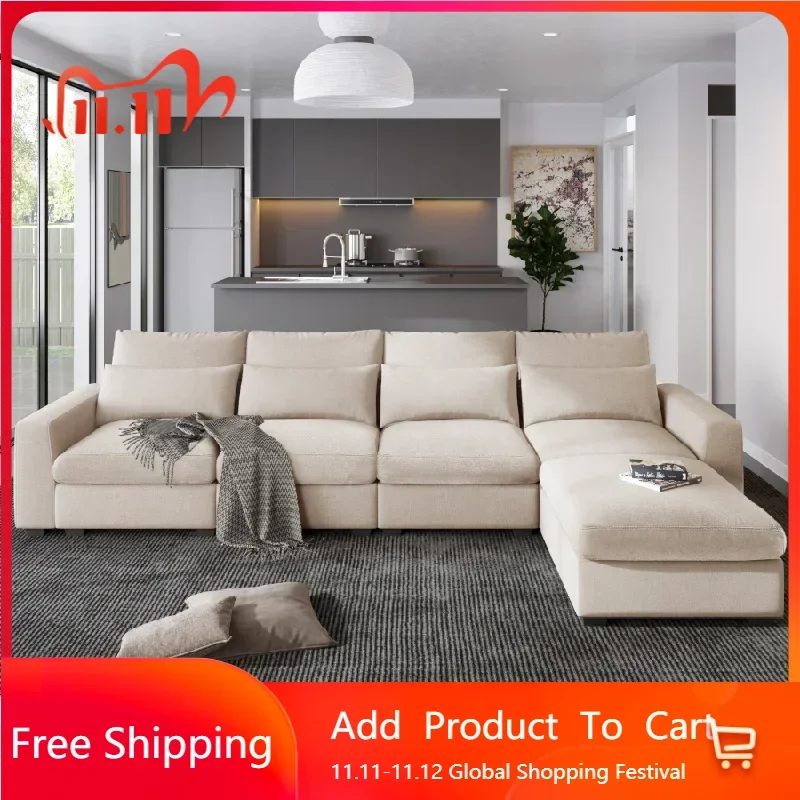 

Creative Large L-Shape Feather Filled Sectional Sofa Convertible Sofa Couch Reversible Designer Muebles Postmodern Furniture