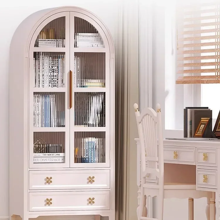 American solid wood children's bookcase European arch curved bookcase retro bookshelf display storage locker cabinet furniture