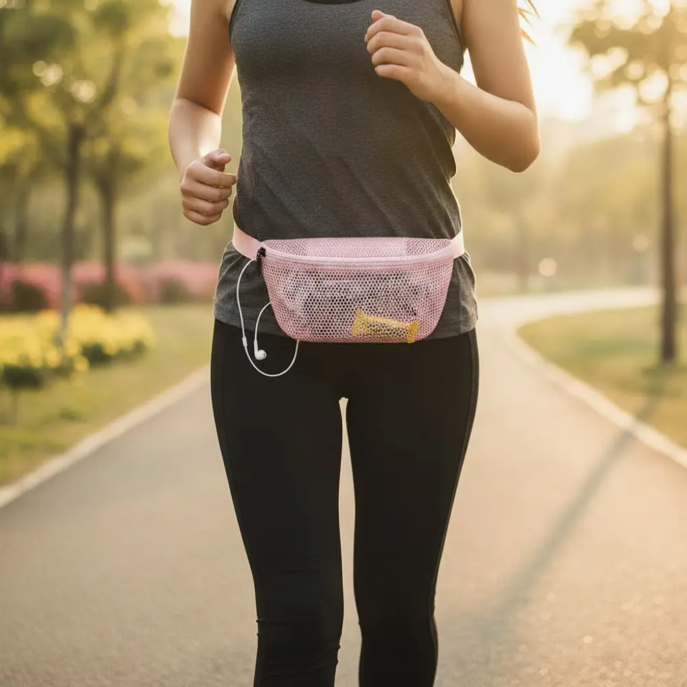 

Hollow Out Mesh Waist Bag Zipper See Through Travel Fanny Packs Adjustable Lightweight Hip Belt Bag for Sport Fishing