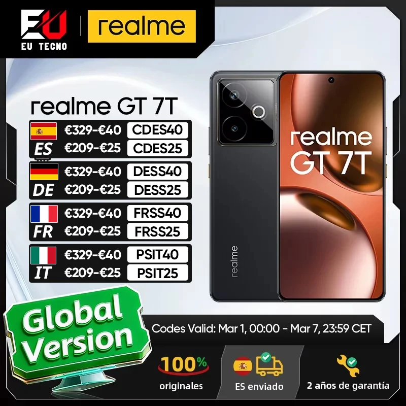 Globale Version Realme GT 7T 5G Smartphone Abmessung 8400-MAX 6,8'' 120Hz Display 7000mAh 120W SUPERVOOC Ladekamera 50MP