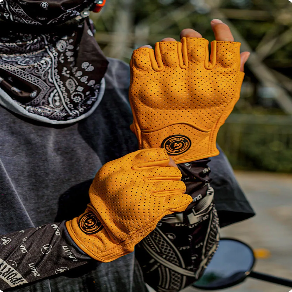 Four Seasons Sheepskin Motorcycle Riding Gloves Perforated Breathable Anti-slip Winter Thick Fleece Lined Touch Screen Gloves
