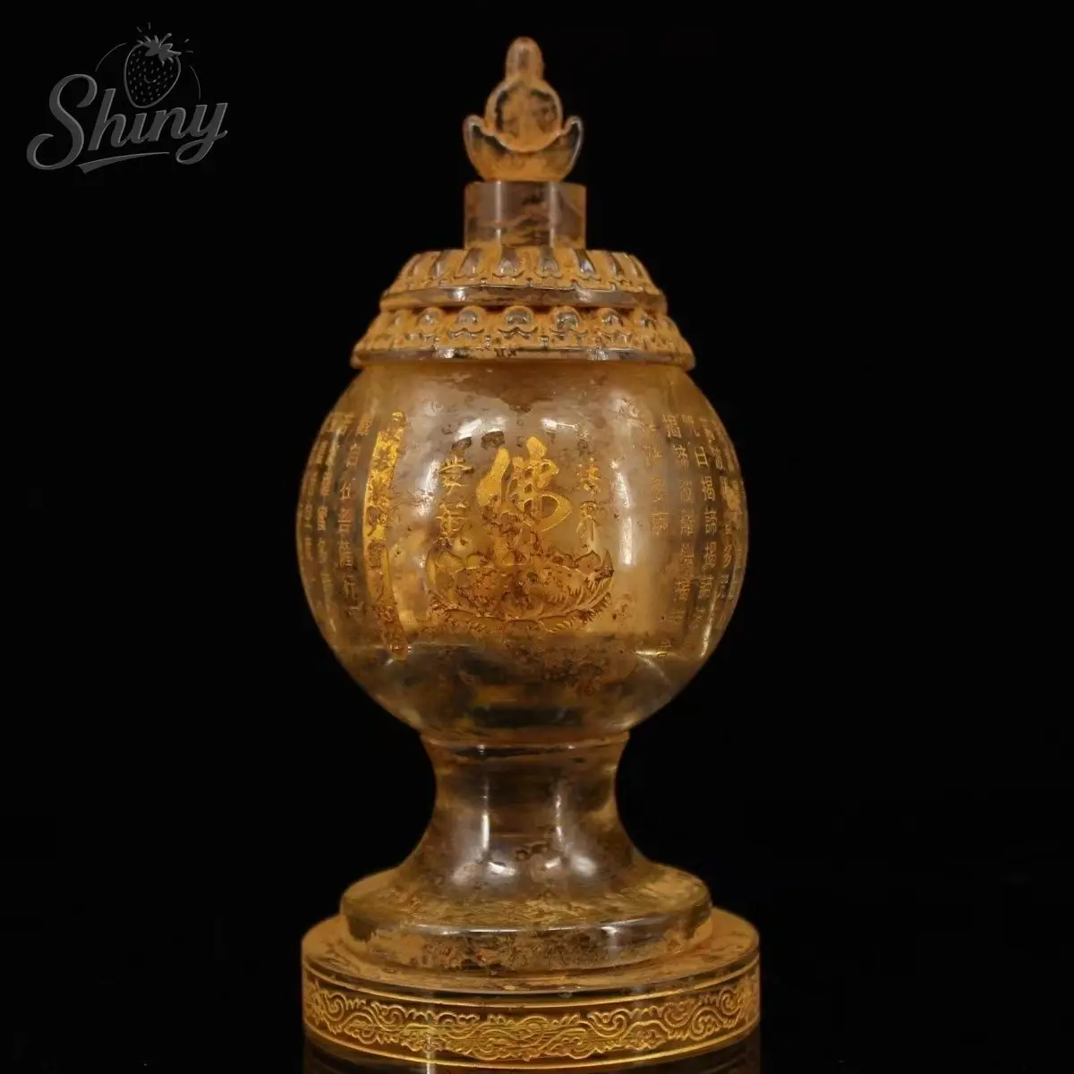 Antique Buddhist Crystal Stupa Venerable Relic Temple Monks Worship and Devotion