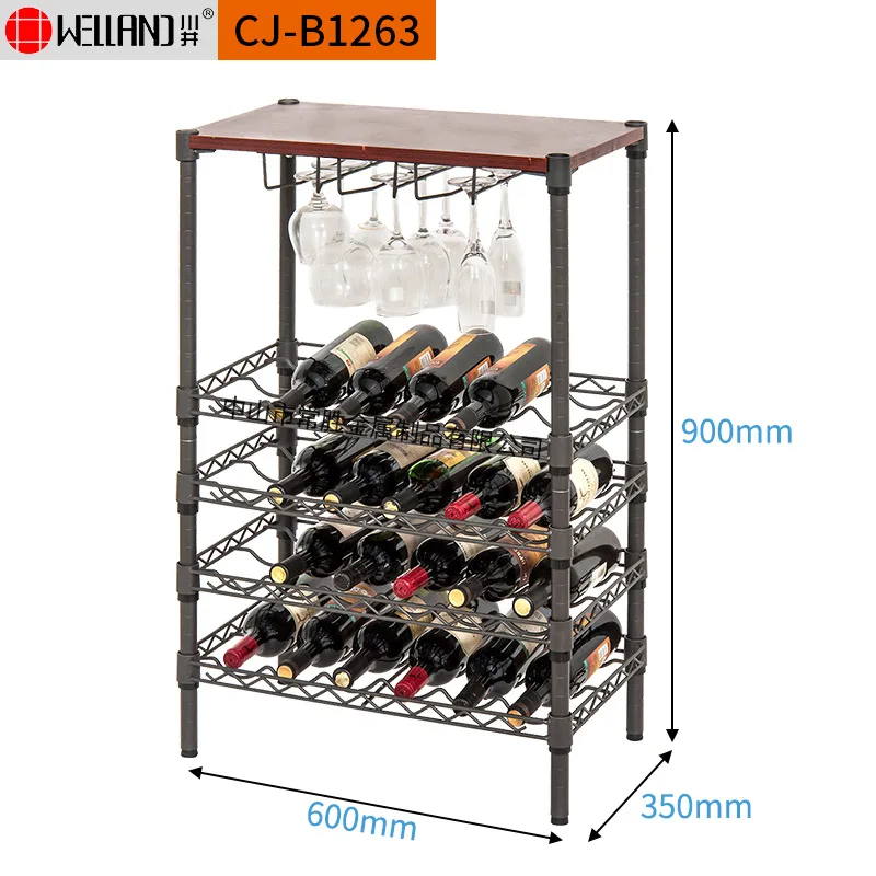 New iron wrought wine rack, multi-layer wine storagerack, Amazon model, wine glass hanging top shelf with wooden board