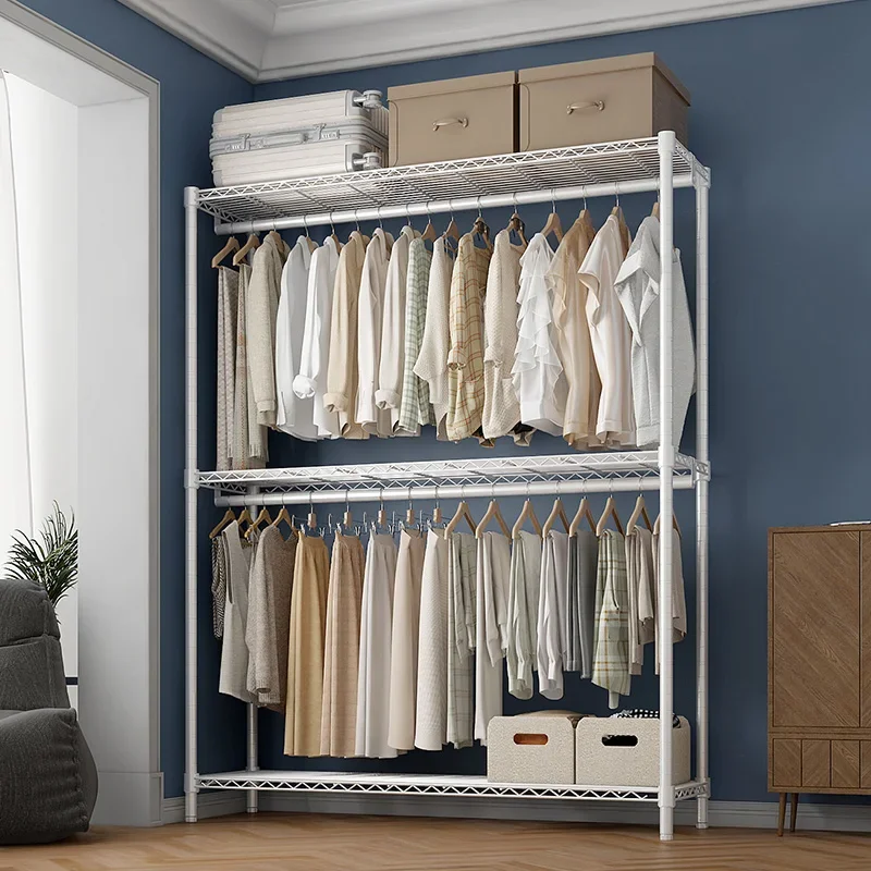 Country Iron Frame Clothes Closet High Weight Capacity Double Door Space Saving Cable Management Hidden Storage