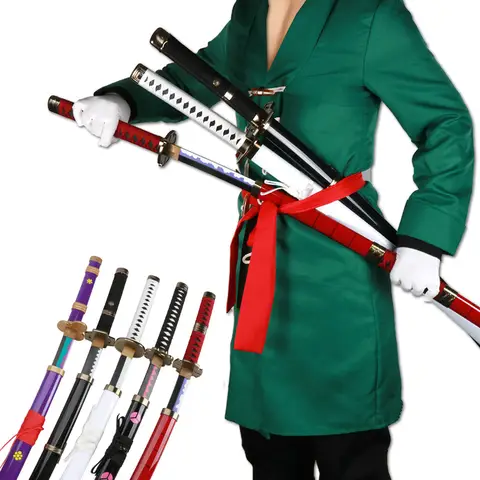 3 pçs conjunto roronoa zoro espadas 104cm artesanal katana anime japonês cosplay espada shusui enma kitetsu livre suporte de espada e cinto Espada de animação