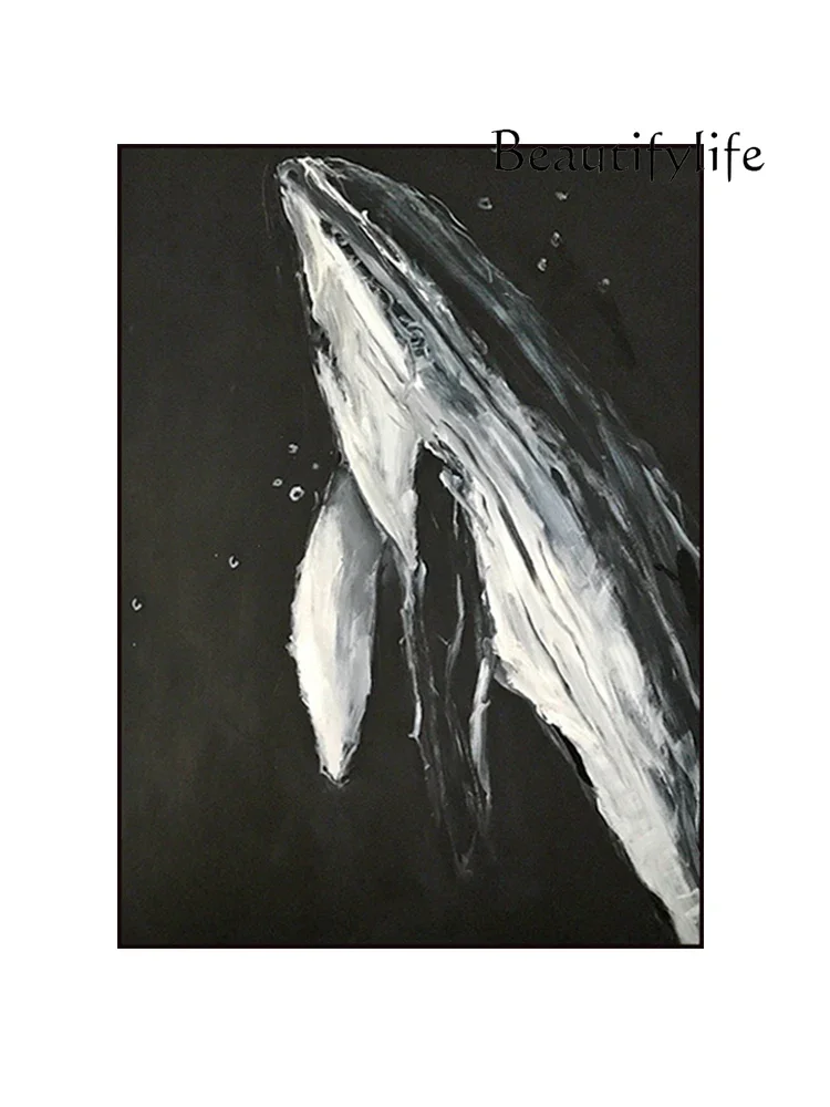 

Original Handmade Painting Abstract Black and White Whale Entrance Painting Modern Minimalist Wall Painting