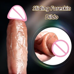 2 IN 1 Realistic Dildo Ejaculating Sliding Foreskin Vagina Dildos Spray Water Dick Big Penis Anal Plug Sex Toys for Women