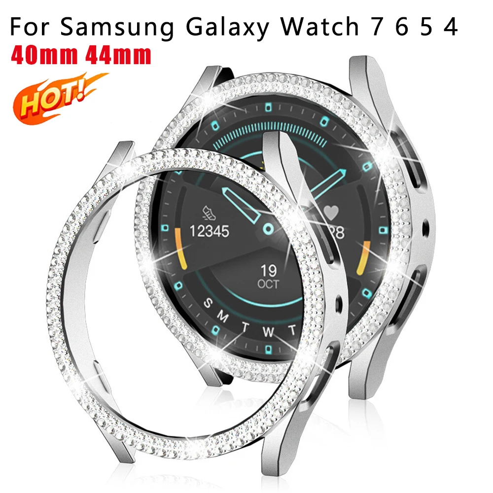 Bling Diamond Case for Samsung Galaxy Watch 7 6 5 4 PC Protective Case 40mm 44mm Screen Protector Bumper Transparent Cover