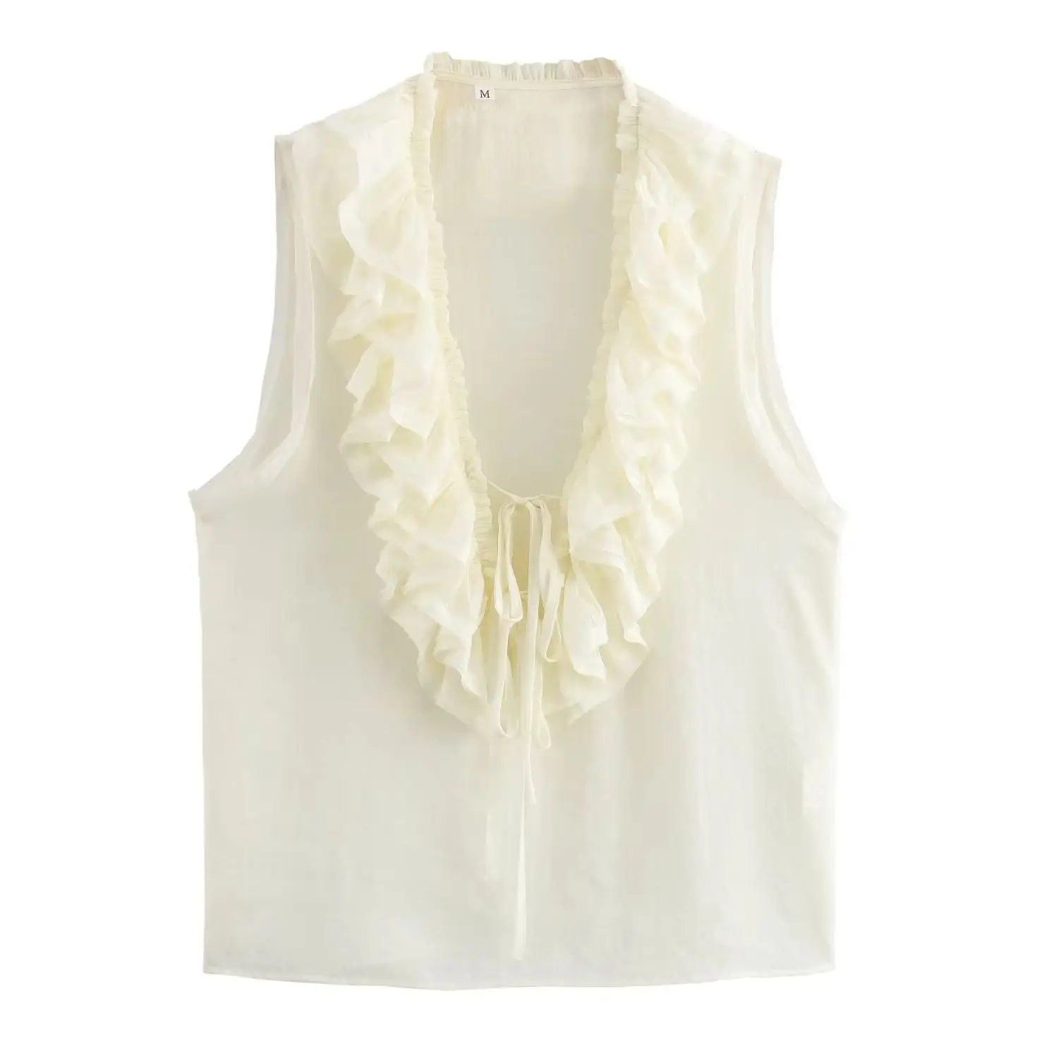 

KONDALA 2024 Summer Women Casual Solid Shirts V-Neck Sleeveless Shirt Lace-Up Loose Tierred Pullover Elegant Mujer Vintage Tops