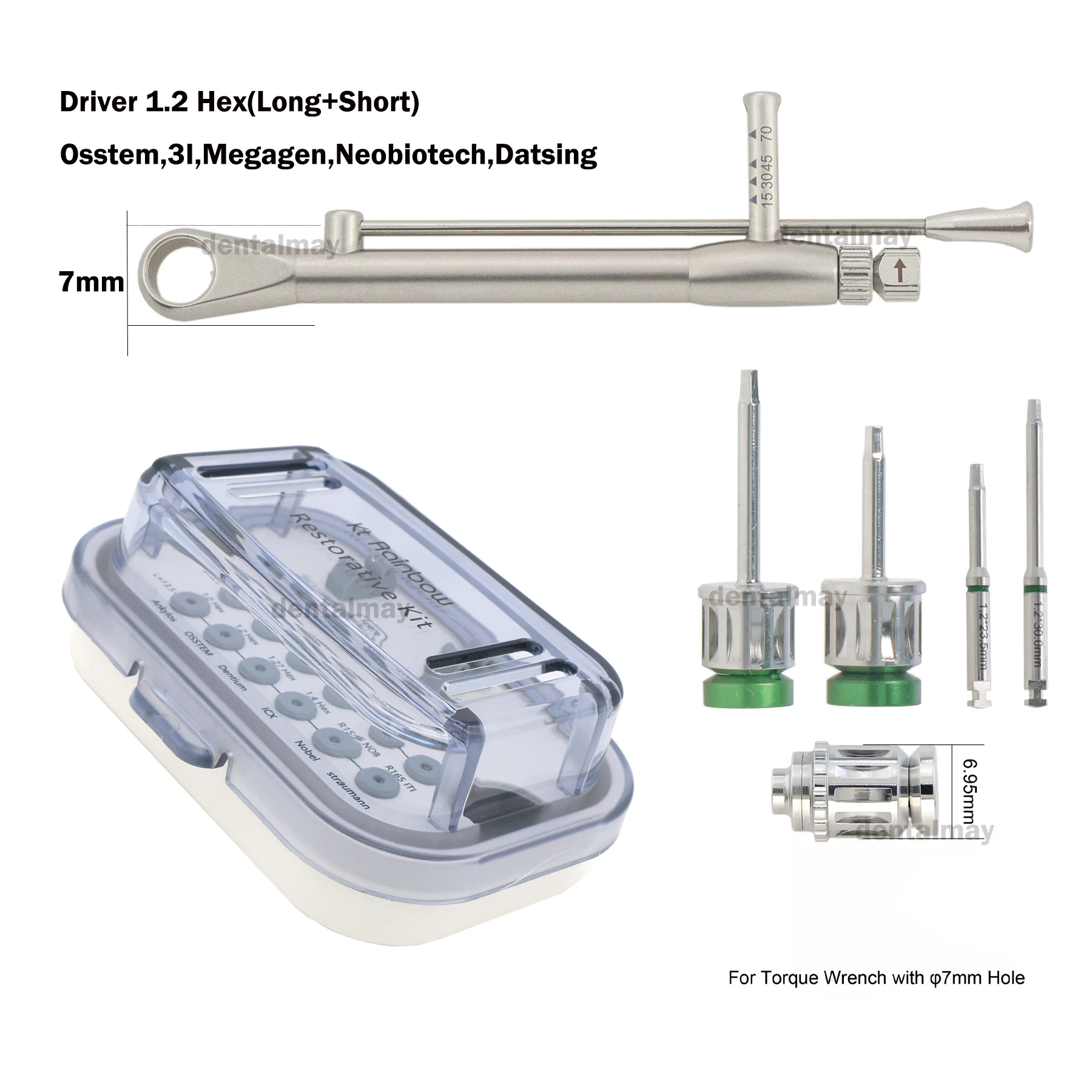 Implant Abutment Driver Hex 1.2 Long ＆ Short 7mm Torque Wrench Sterilizing Box Fits Neobiotech