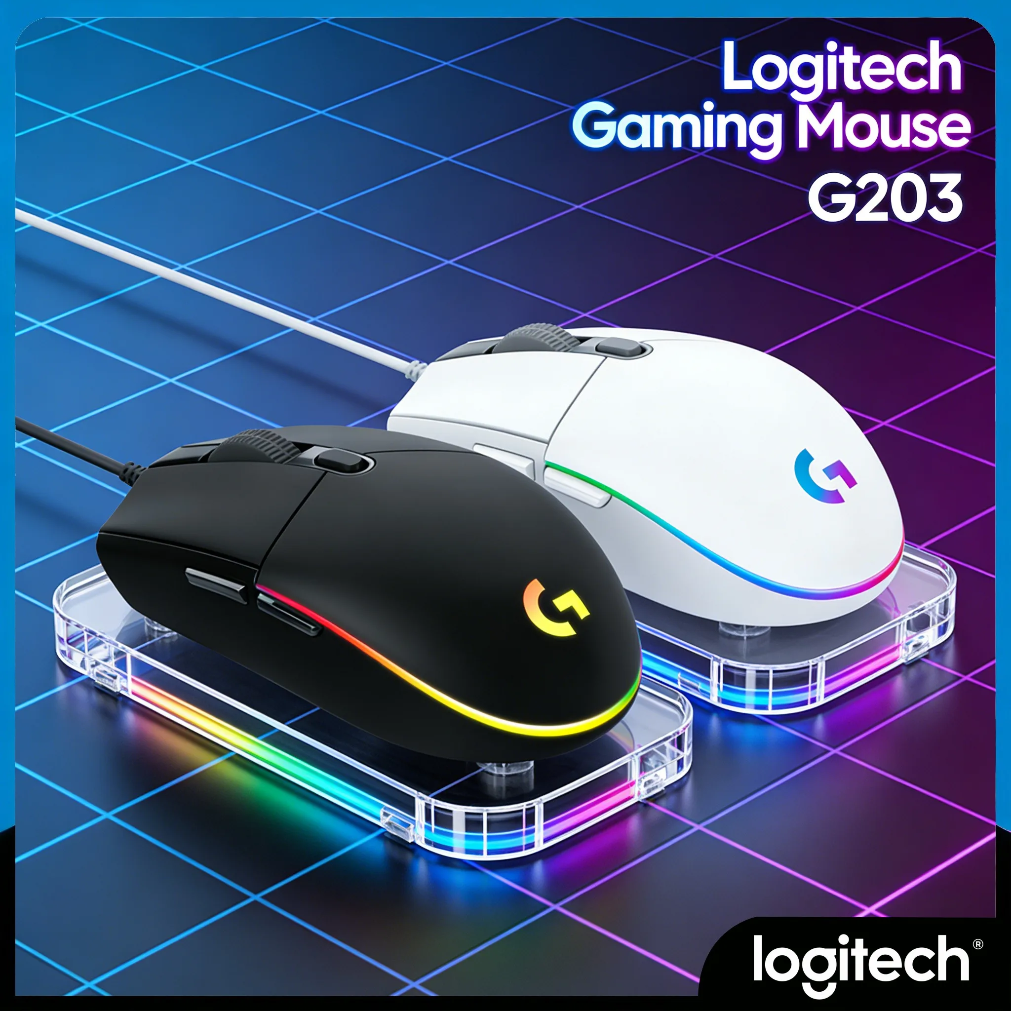 

Logitech G203 RGB Gaming Mouse LIGHTSYNC Backlit 1ms Report Rate