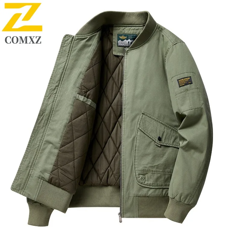 سترة COMXZ 2025 للرجال من القطن سترة شتوية كلاسيكية الطراز كبيرة الحجم ملابس عمل أمريكية غير رسمية للشباب معطف بيسبول