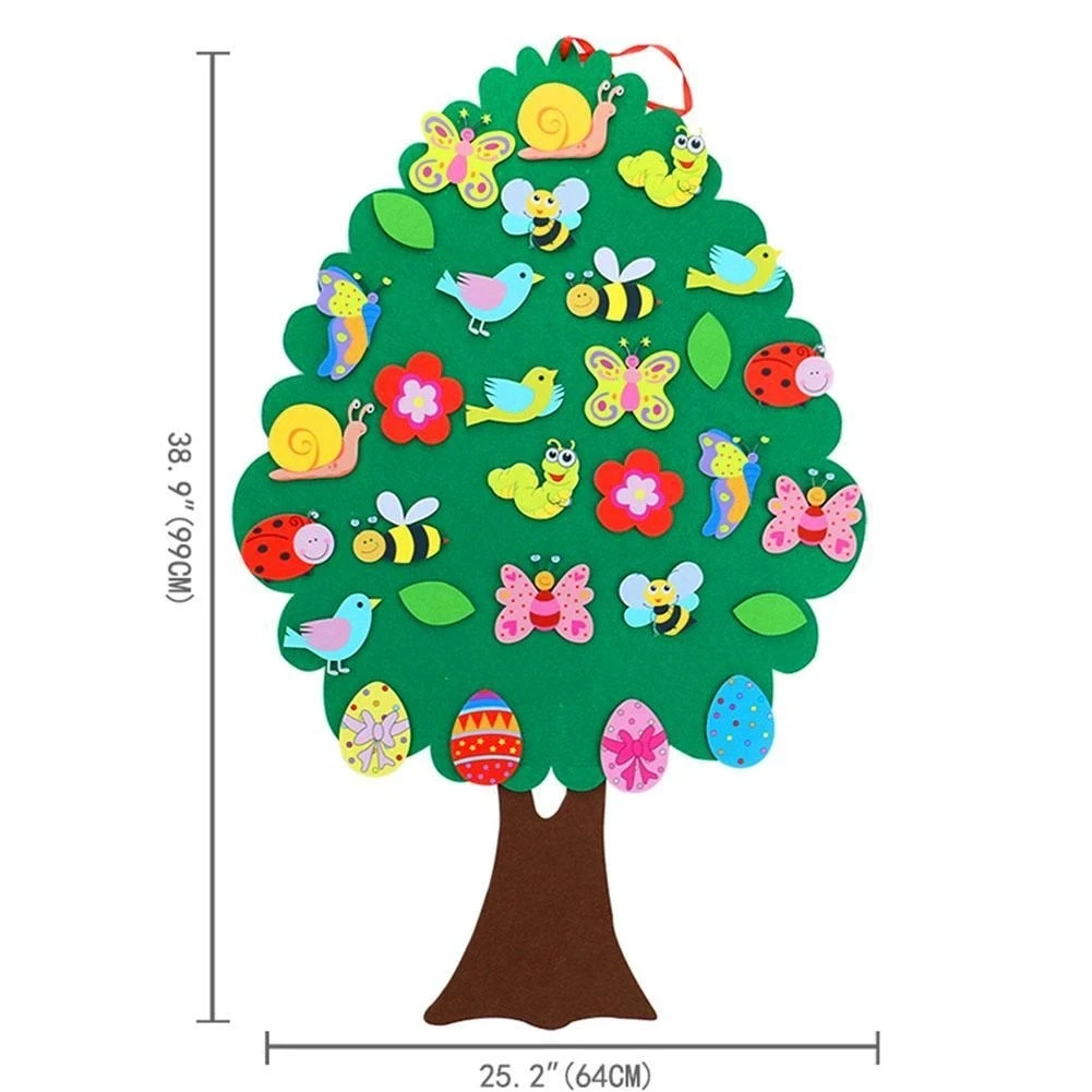 Colgante de árbol de fieltro para niños, juguete educativo de dibujos animados para colgar en la pared, regalo de cumpleaños y Pascua, DIY