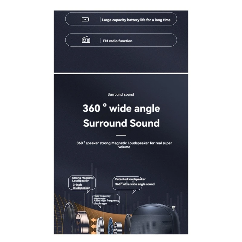 مضخم صوت محمول، مكبرات صوت سلكية، مكبر صوت، راديو FM، ميكروفون يرتدي الرأس، مكبر صوت للمعلمين