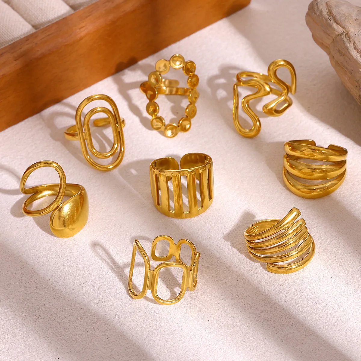 

Geometric Gold Color Rings For Women New Stainless Steel Asymmetric Open Anillos Punk Broad Surface Ring Vintage Jewelry Gift
