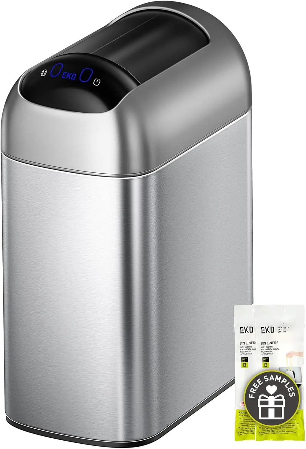 

10L / 2.6 Gallon Touchless Garbage Bin with Soft-Close Retractable Wing Lid, Motion Sensor Stai