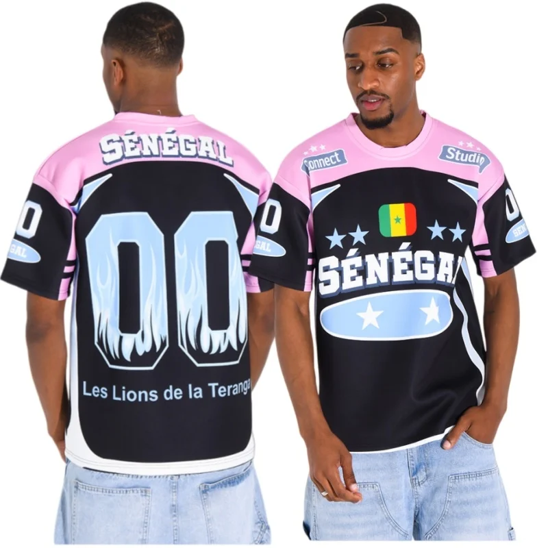 Men Senegal National Football Jersey Flag Print Short Sleeve T Shirt Fire Quick Dry  Teranga Lions Fan Casual Sport Training Top