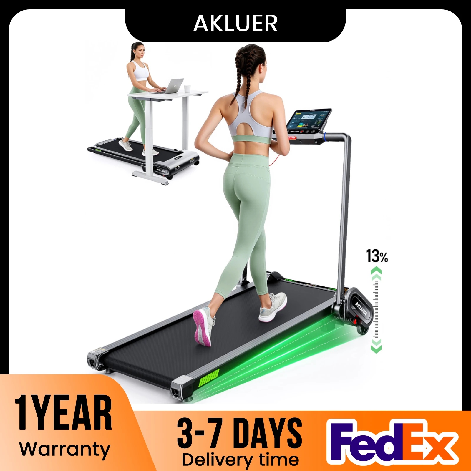 

AKLUER Auto Incline,Walking Pad UnderDesk Treadmill,2.5HP PortableTreadmills for Home,330lbs Capacity,LED Display,Remote Control