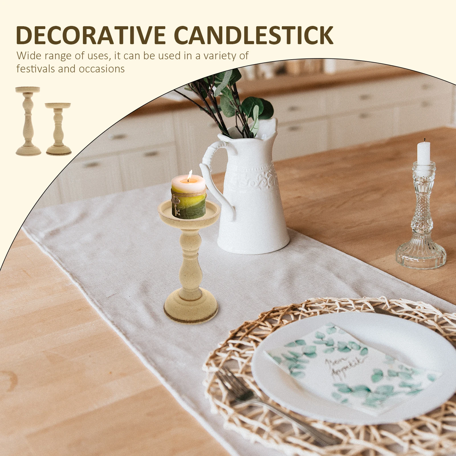 

2 Pcs Wooden Holder Decorative Candlestick Retro Holders European Style Birch for Candlesticks