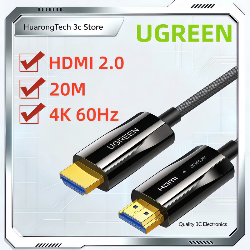 UGREEN HDMI Optical Fiber Cable Zinc Alloy Connector HDMI 2.0 Version 4K 60Hz 2K 144Hz 12bit Color Depth 18Gbps Bandwidth HDCP