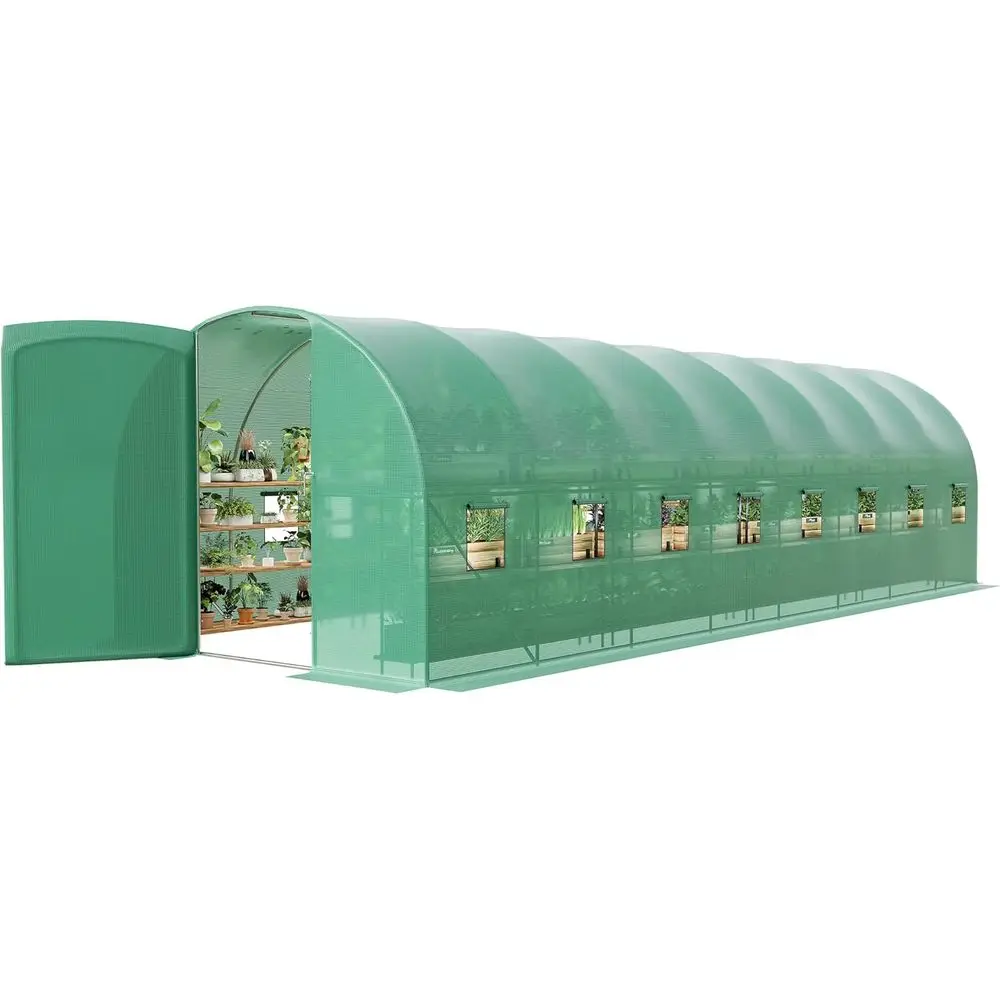 10x7.5 FT Walk-in Tunnel Greenhouse for Outdoors, Large Tunnel Garden House with Swing Door & 16 Vent Windows, Heavy Duty Portab