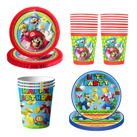 Super Mario Birthday Decoration Tableware Supplies Tablecloth Paper Cups Plates Backdrop Party Digit Balloons Baby Kids Favor