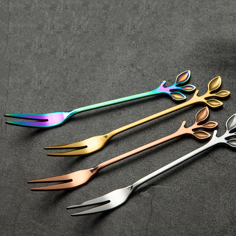 Creative Leaves Dessert Fork Stainless Steel Coffee Stirring Fork Shovel Spoon Dessert Coffee Teaspoon Kitchen Tools