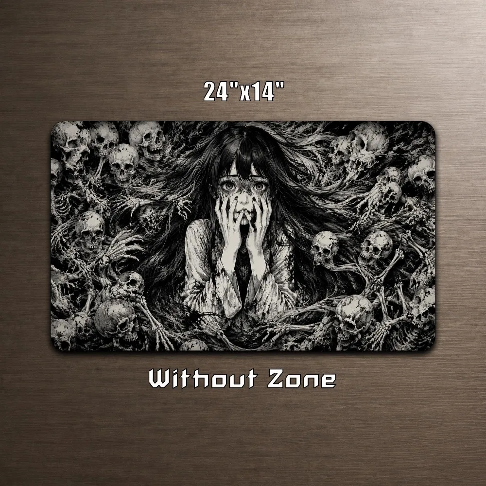 Gothic Horror MTG Playmat, Skull Girl TCG Playmat, Black White Manga Commander Mat, Dark Fantasy Gaming Playmat