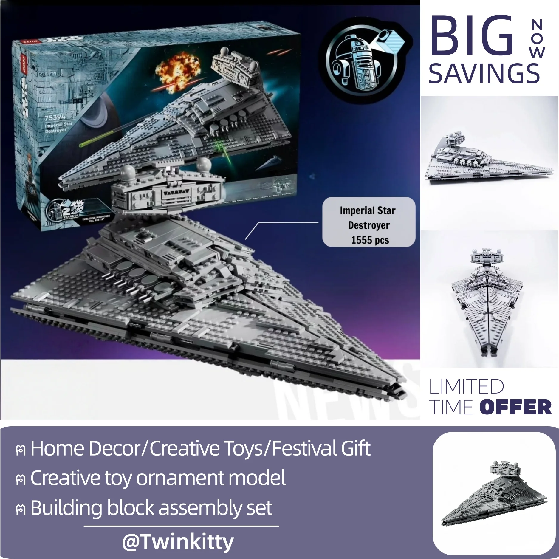 1555 Uds MOC 75394 destructor de estrellas imperial bloques de construcción guerra espacial modelo creativo ladrillos para adultos regalos de cumpleaños de Navidad