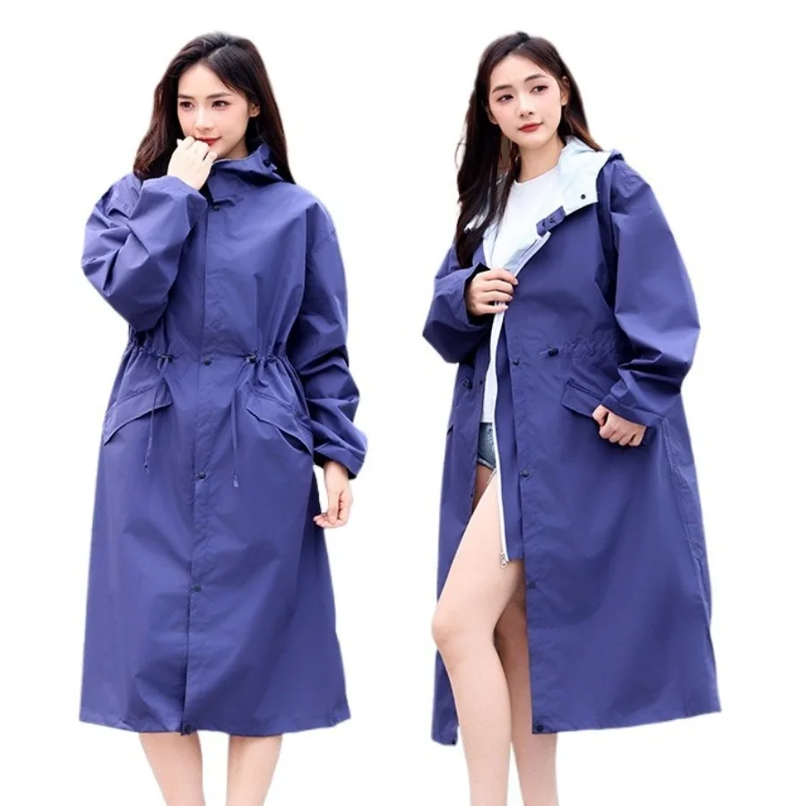 Women Thick EVA Semi-transparent Long Hooded Waterproof Raincoat Portable Rain Poncho For Outdoor Travel Cycling Multiple