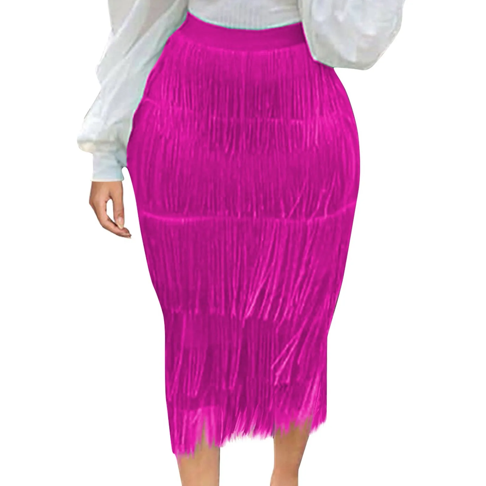 

Women Sexy Tassels Skirts Fashion All-Match Solid Color Party Casual Sexy Skirtd Trend High Waist Club Hip-Covering Skirts