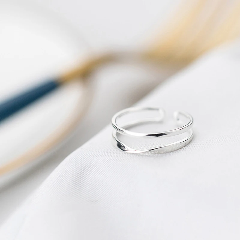 Modian Minimalist Double Circle Line Simple Ring for Women Open Adjustable Sterling Silver 925 Finger Ring Fine Jewelry Bijoux