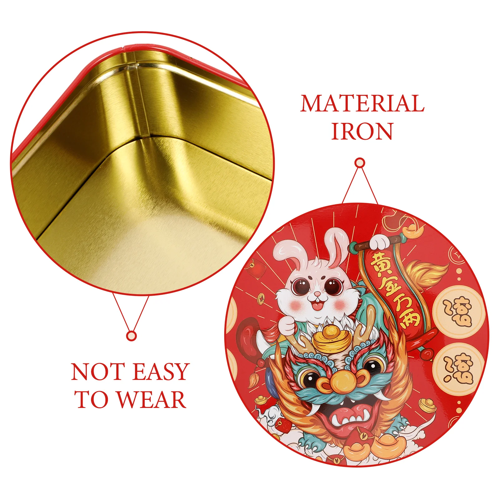 

Storage Box Rabbit Year Biscuit Container Square Design Material Festive Colors Chinese New Year Gift Cookies Holder