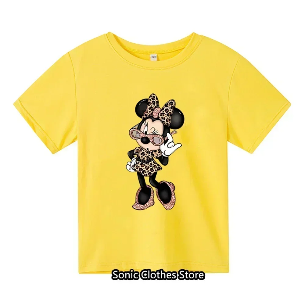 Cartoon Minnie Mouse Printed T-shirt for Girls Aged 3-14 Summer New Children's Fashion Casual Children's Wear T-shirt