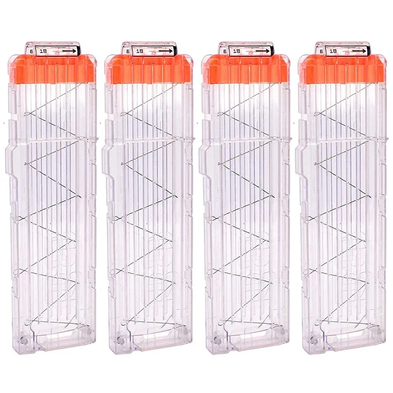 FRENSIT 4PCS Clips de bala suave Clips de recarga rápida de 18 dardos Clips de revistas para pistola de dardos de juguete Nerf (blanco transparente)