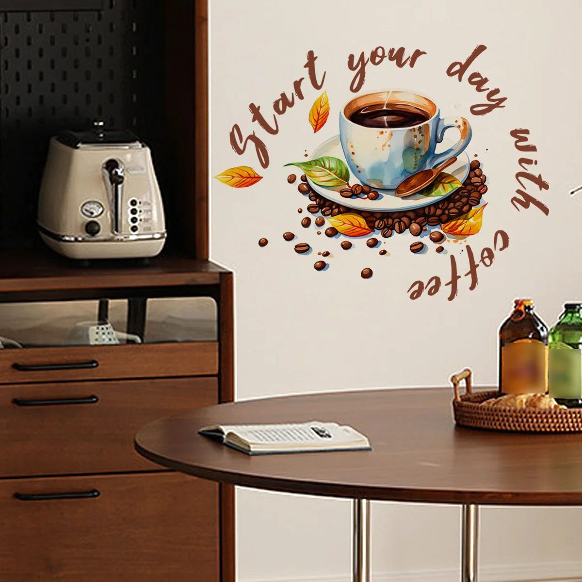 Creative Coffee Cup Wall Stickers Living Room Restaurant Decoration Mural Cafe For Kitchen Home Decor Self-adhesive Wallpaper