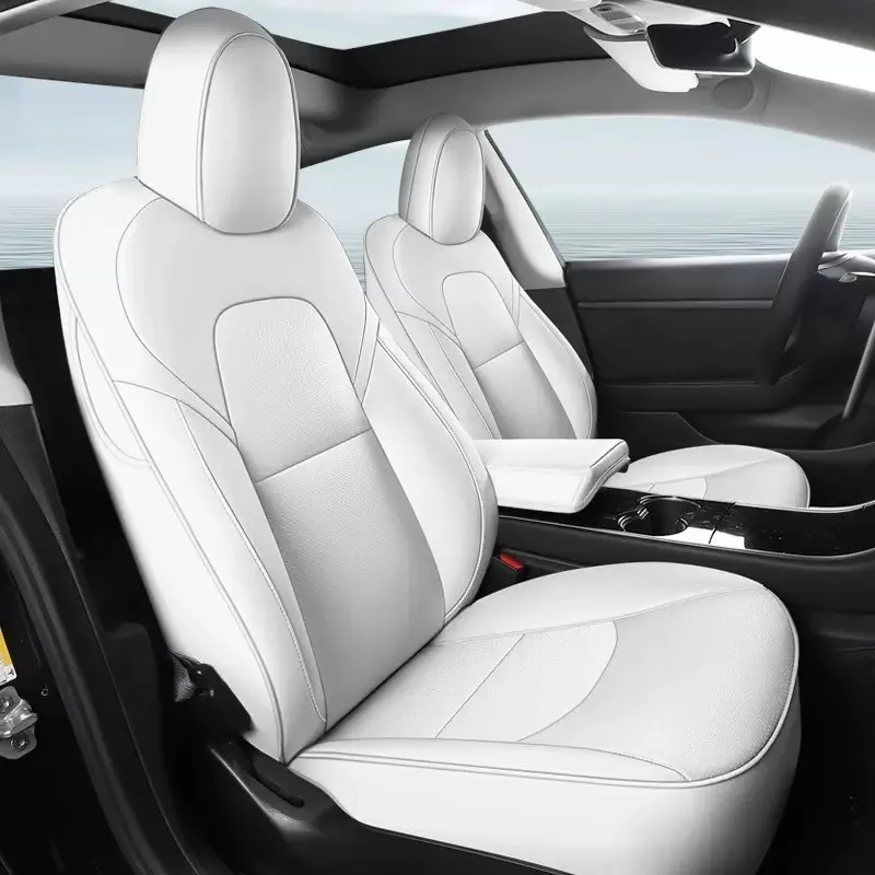 

NAPPA Leather Car Seats Cover For Tesla Model 3 Highland, Model Y Juniper Full Surround Style White Cushion Interior Accessories