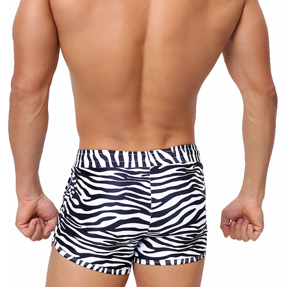 UXH Men\'s Swimming Sport Boxer shorts Zebra print double side pocket quick drying trend beach body hugging boxer shorts