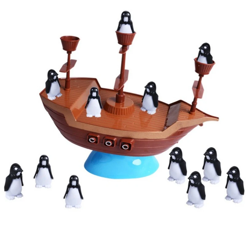 1 Set Pirate Boat Puzzle Desktop game toy Board Game Balance Penguin Pirate Ship for parent-child interaction Birthday gift