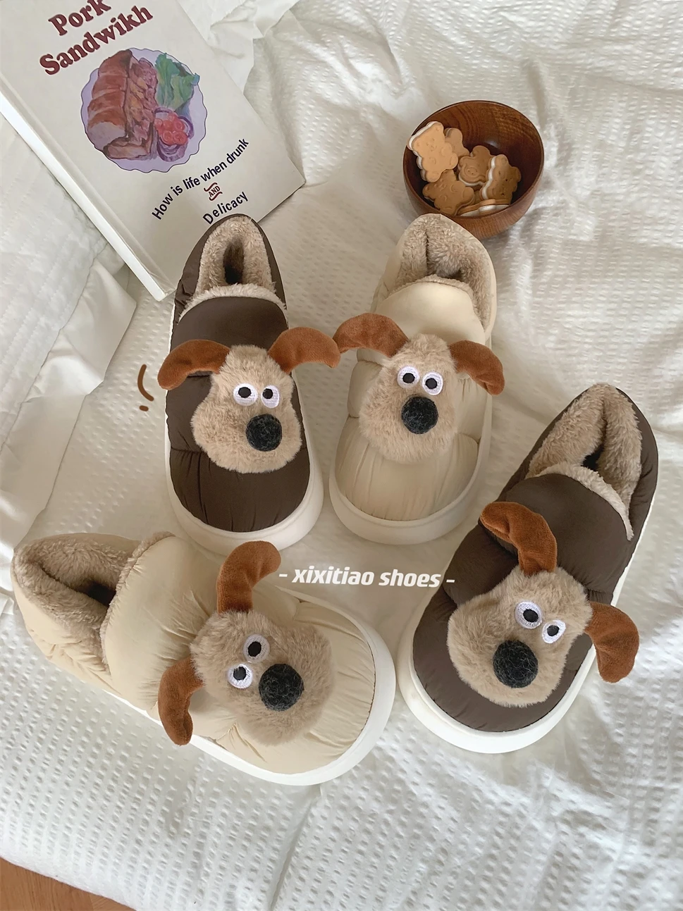 Men Women's Home Slipper Indoor Anti-skid Cotton Slippers For Couples Plush Cute Dog Winter Postpartum Household Shoes