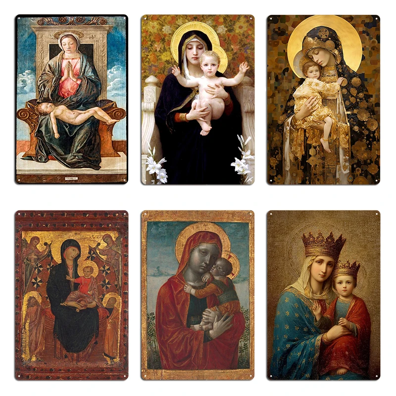 Enthroned Madonna And Child Adoring the Sleeping Christ Child The Light of Love Metal Designer Club Wall Decor Tin Sign Poster