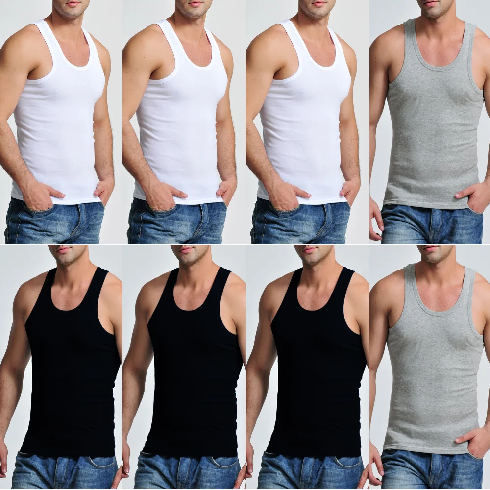 8 Pcs Mens Sleeveless Tank Top Solid Cotton Muscle Vest For Men Undershirts Gymclothing Tees Tops Body Hombre Soft Men Clothing