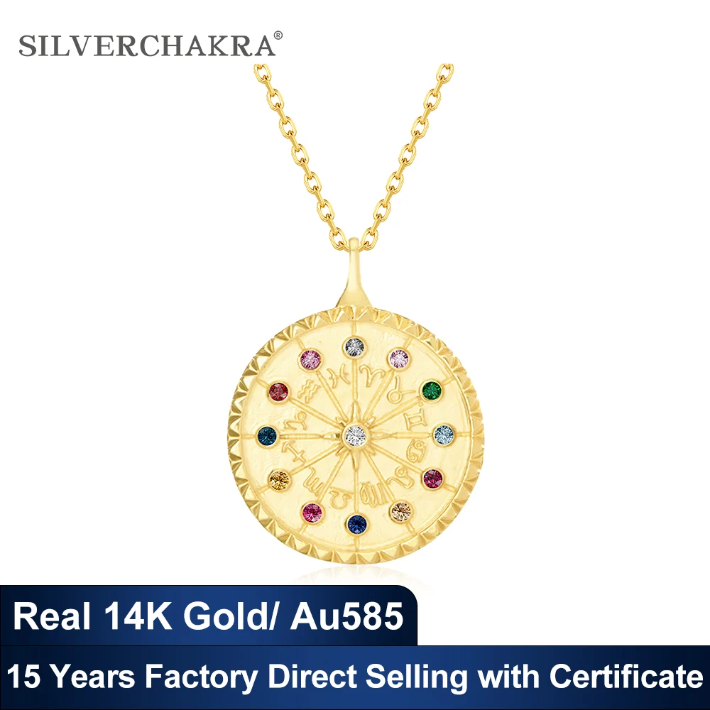 14K Yellow Gold Necklaces for Women Zodiac Fortune Wheel Pendant Luck Colorful Gemstones  AU585 Jewelry luxury Designer Jewelry